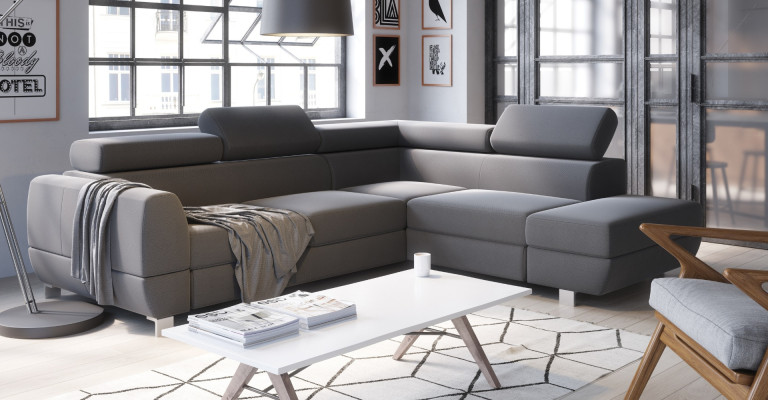Stoff Ecksofa L-Form Sofa Couch Design Polster Modern Textil Bettfunktion Grau