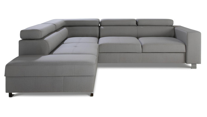 Šedý rohový gauč s funkcí postele, moderní design ve tvaru L