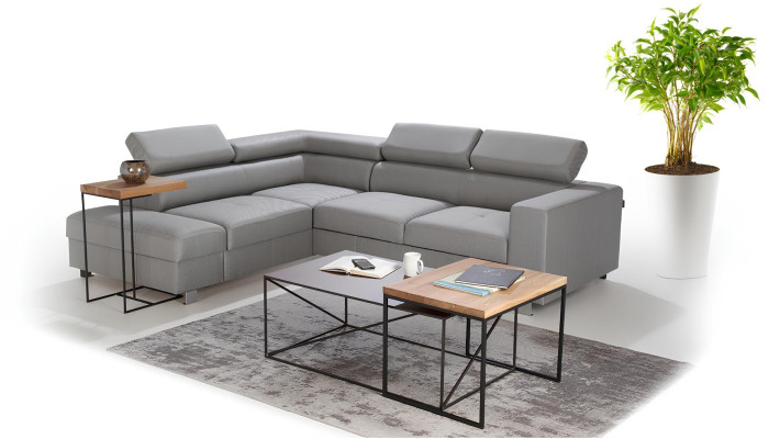 Šedý rohový gauč s funkcí postele, moderní design ve tvaru L