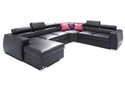 XXL Velká pohovka postel křeslo do obývacího pokoje s čalouněným sedadlem krajiny 100% pravá kůže