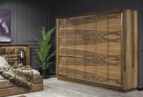 Elegantní hnědá ložnice komoda skříň postel nábytek 6 ks.