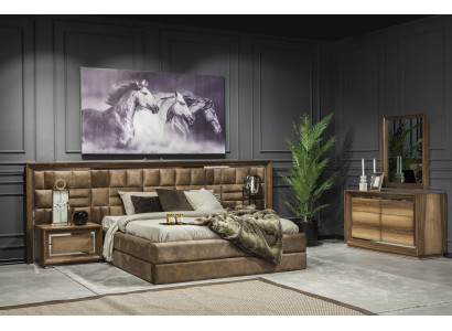Kommode + Spiegel Modern Style Braun mit Aufbewahrung Luxus Set Neu