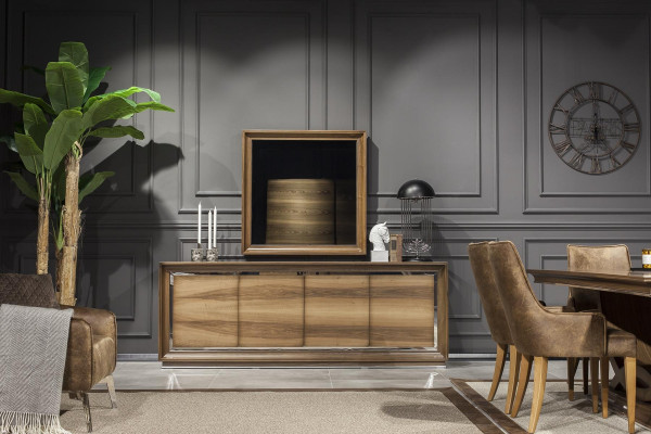 Luxusní nástěnné zrcadlo v moderním stylu s hnědým rámem