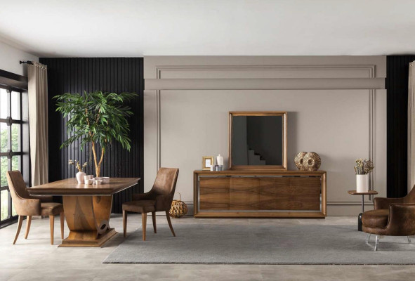 Luxus Esszimmer Garnitur Tisch 4x Lehnstuhl Anrichte Sideboard 5tlg