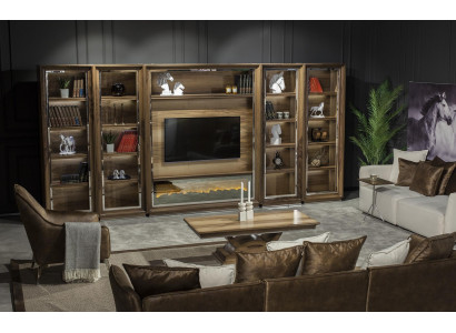 Luxusní obývací stěna 448 cm s krbem z dřeva