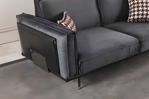 Nábytek v italském stylu, šedá pohovka, polštáře, loft, 3 kusy