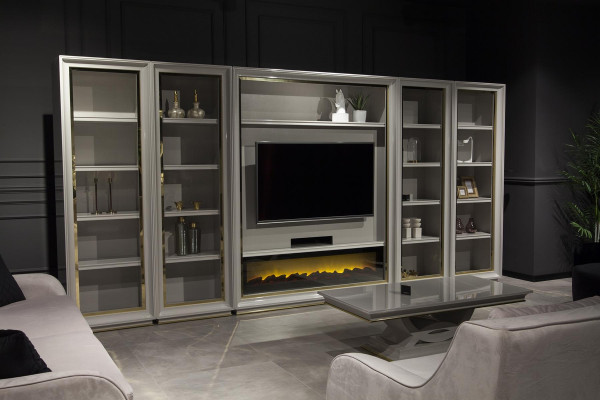 xxl nástěnná skříň do obývacího pokoje design nábytek krb