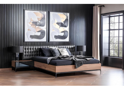 Sada nábytku do ložnice Kompletní sada Černá postel Skříň Noční stolek 8 kusů