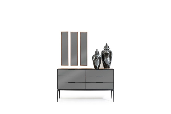 Luxus Spiegel 3er Set Schmale Spiegel mit braunen Rahmen Wandspiegel 3tlg