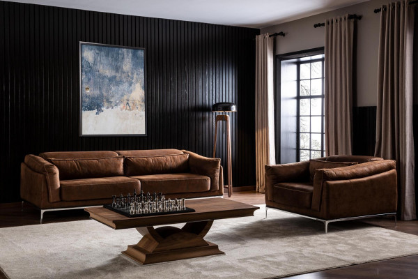 Dreisitzer Couch Sofa Möbel Weiche Couchen Braune Wildleder Optik Sofas