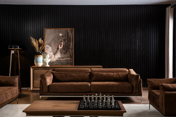 Dreisitzer Couch Sofa Möbel Weiche Couchen Braune Wildleder Optik Sofas