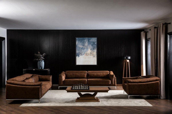 Sofa pro tři osoby s měkkým vzhledem hnědého sametu