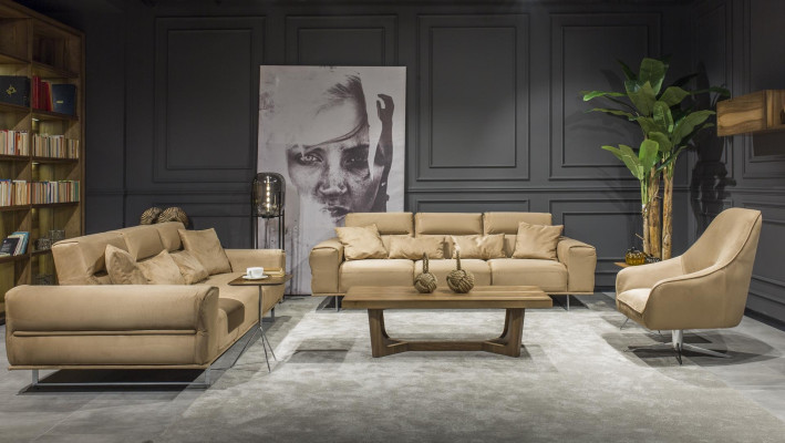 Creme Couch Dreisitzer Polster Möbel Wohnzimmer Couchen Sitzpolster