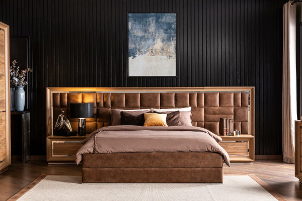 Sada do ložnice postel + luxusní noční stolky hnědé hotelové postele