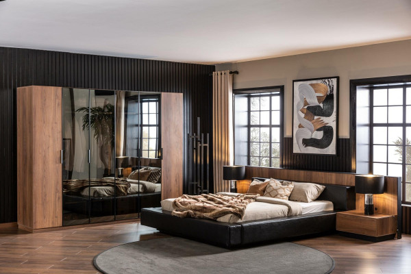 Sada do ložnice hnědá postel skříň 2x noční stolek komplet 4 ks.