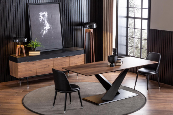 Černé luxusní kožené křeslo, čalouněné židle, designový nábytek do loftu a kuchyně