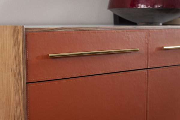 Oranžová skříňka se zásuvkami a policemi, komoda xxl, sideboard 240cm