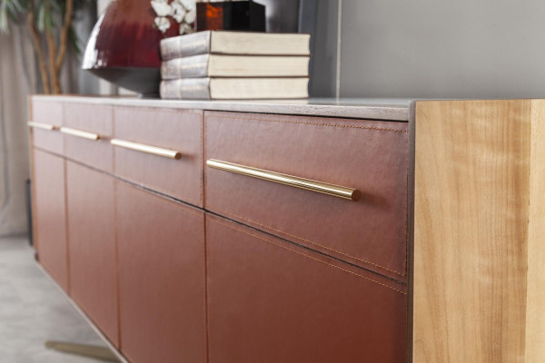 Oranžová skříňka se zásuvkami a policemi, komoda xxl, sideboard 240cm