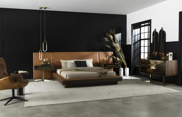 Luxusní hotelová ložnicová souprava s postelí, komodou a skříní 6 kusů