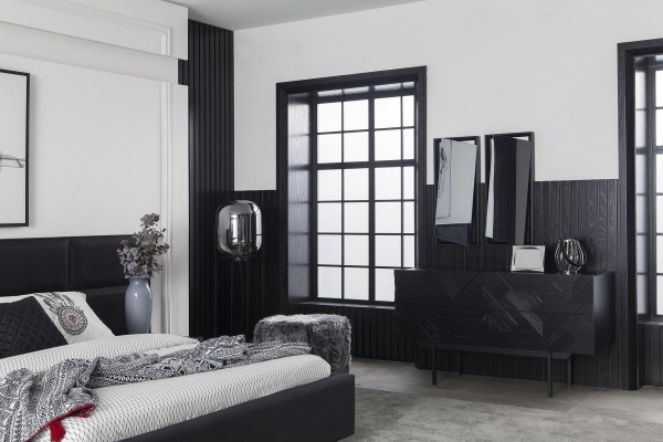 Sada ložnicového nábytku 4 kusy v černé, luxusní sada s novým úložným prostorem