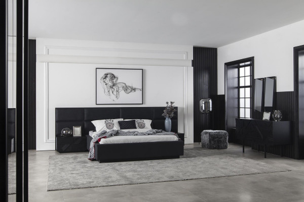 Luxusní černá ložnice se skříní, komodou a nočními stolky 5 ks.