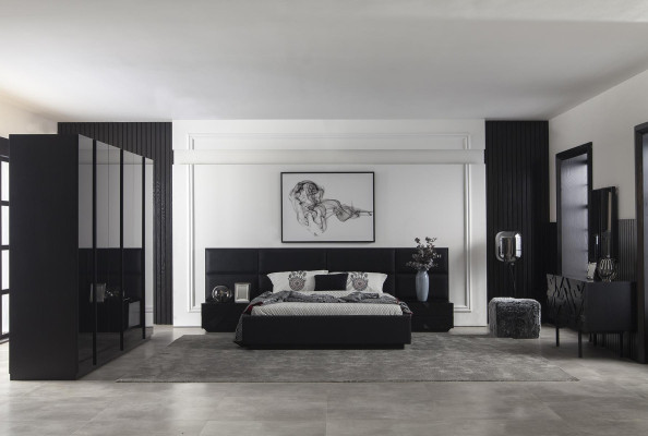 Polsterbett Schwarz Textil für Schlafzimmer Luxuriös Modern Style Neu