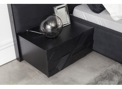 Sada černého ložnicového nábytku, noční stolek 3 ks, kožená postel