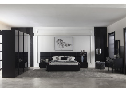 Kleiderschrank Schrank 264cm Schränke Möbel Schlafzimmer Schwarzer Holzschrank