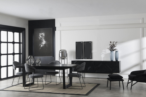 Schwarzes Luxus Sideboard Kommode Schrank Möbel 208cm mit Spiegel 2tlg