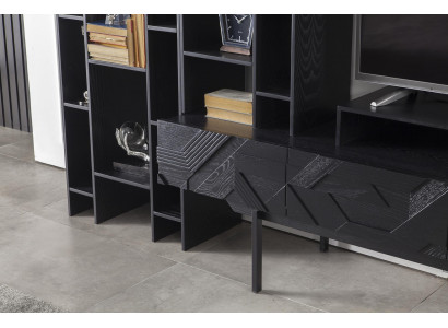 Černá obývací stěna Vysoce kvalitní skříň Luxusní stěna s vybavením Stolek 2 kusy