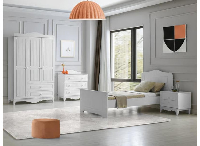 Möbelset Bett Nachttisch Kommode Kleiderschrank Modern Weiß 4-teilig Stilvoll