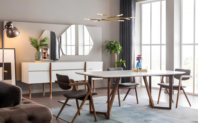 Jídelní set stůl židle komoda 9 kusů bílé dřevo