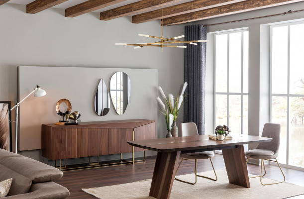 Sada jídelního stolu se židlemi a komodou hnědá 9 kusů