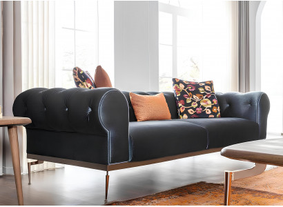 Sofa Chesterfield tříosobová látková modrá