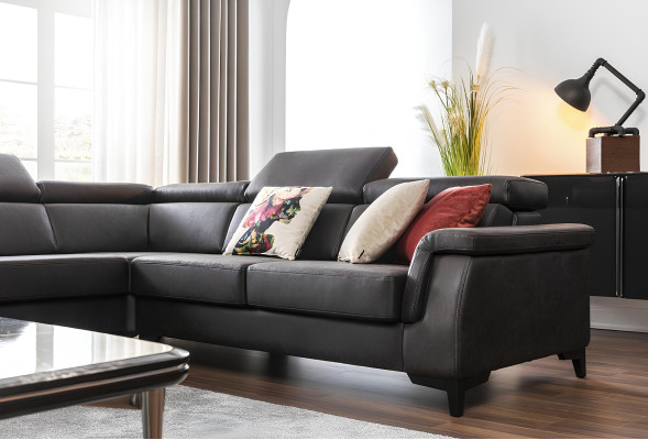 Ecksofa L Form Sofa Sofas Ledersofa Schwarz Bettfunktion Wohnlandschaft