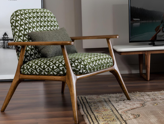 Sessel Ohrensessel Cocktailsessel Sitzer Modern Design Grau Stoff Grün