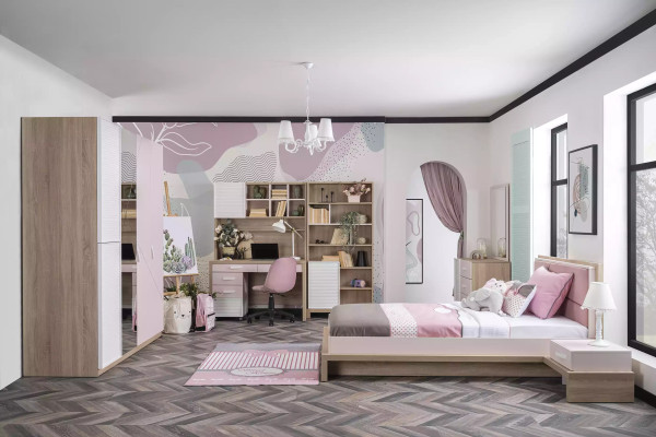 Kinderzimmer Kinderbett Bett Holz Rosa Garnitur Kindermöbel Set 9tlg