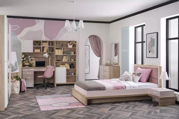 Kinderbett Kinderzimmer Bett Holz Rosa Garnitur Kindermöbel Set 9tlg