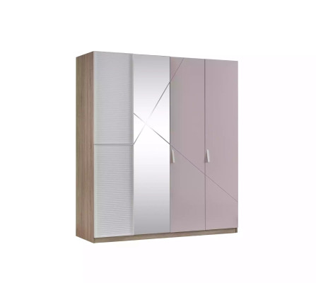 Kleiderschrank Schrank Kinderzimmer Holz Rosa Spiegel 4 Türen Moden