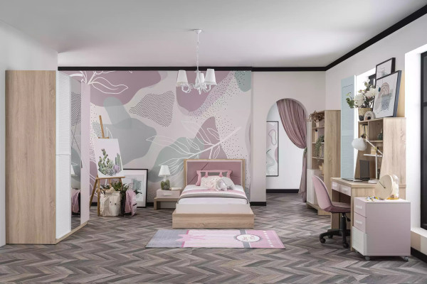 Kindermöbel Garnitur Kinderbett Kinderzimmer Bett Holz Rosa Set 8tlg
