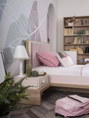 Kindermöbel Garnitur Kinderbett Kinderzimmer Bett Holz Rosa Set 3tlg