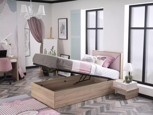 Kinderbett Bett Bettrahmen Holz Rosa Kinderzimmer Bettkasten Modern