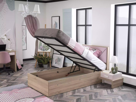 Kinderbett Bett Bettrahmen Holz Rosa Kinderzimmer Bettkasten Modern