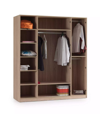 Kleiderschrank 4 Türen Moden Schrank Holz Grau Spiegel Kinderzimmer