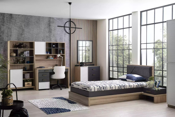 Kinderbett Bett Bettrahmen Holz Grau Kinderzimmer Modern Jugendliche