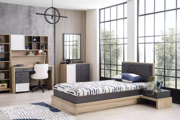 Bettrahmen Kinderbett Jugendliche Bett Holz Grau Kinderzimmer Modern