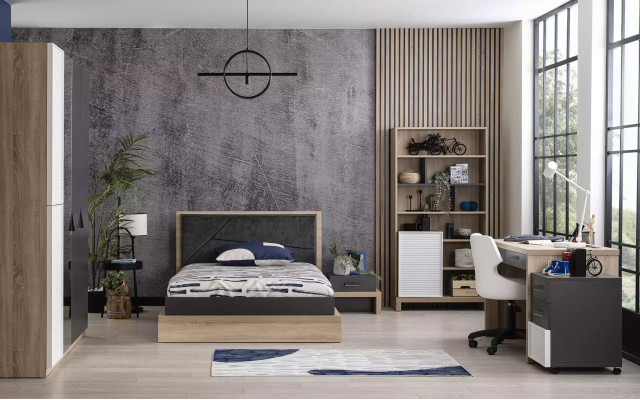 Bettrahmen Kinderbett Jugendliche Bett Holz Grau Kinderzimmer Modern