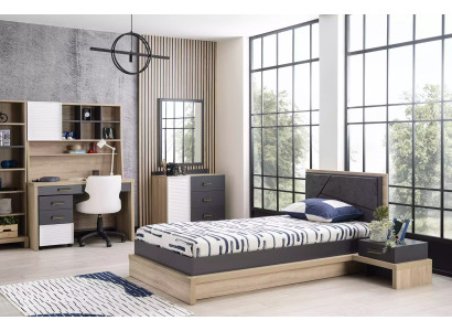 Kindermöbel Garnitur Kinderbett Kinderzimmer Bett Holz Grau Set 10tlg