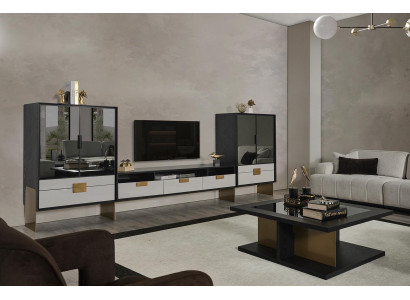 Wohnwand TV-Schrank 2x Vitrine Wohnzimmer Set Wohnmöbel Neu weiß 3tlg.