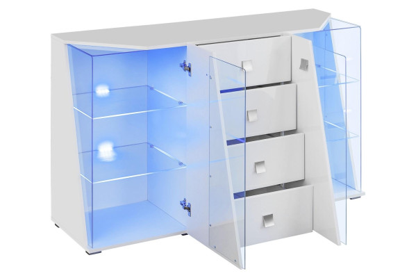 Wohnwand Modern Weiß TV-Ständer Wohnzimmer Vitrine Garnitur 4 tlg.Neu